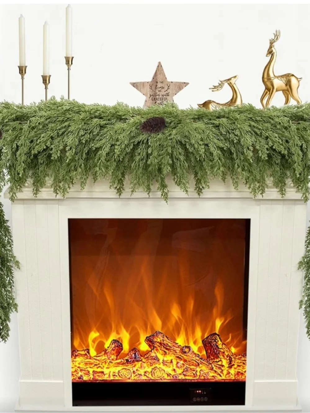 Holiday Cedar Pine Garland with Pinecones. 6 Feet. NEW.